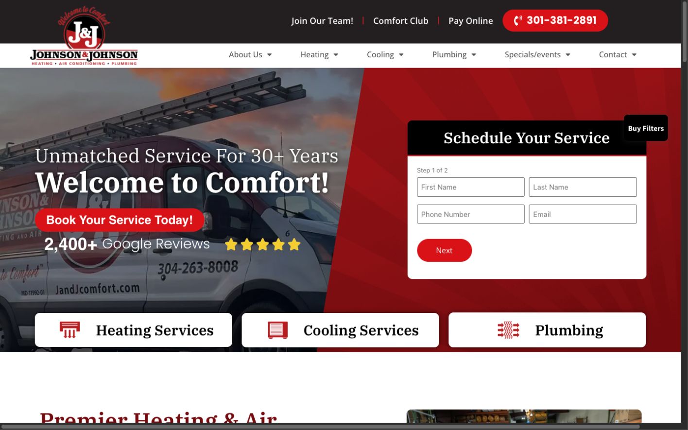 Johnson Heating & Air homepage screenshot